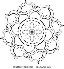 Dotted and Dashed line Geometric Floral Mandala Illustration Vector, Yoga and Meditation Mandala Design, Cushion, Embroidery design or create repetitive pattern for fabric, wallpaper, curtain, carpet