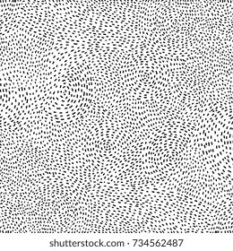 Dotted, dashed line pattern. Memphis style. Optical illusion. Abstract background. Hand drawn sketch. Vector artwork.  Black and white, monochrome. Vintage, retro, grunge, decorative, stylized