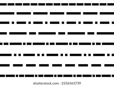 Dotted or dashed straight bold lines collection set. Simple element divider. Dashed line set collection isolated on white background. Collection of lines for notebook pages.