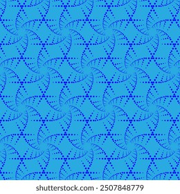 Dotted David Stars abstract pattern on blue background. Halftone effect texture can be used for landing page, textile print, wallpaper, poster, placard, banner, covering, wrapping paper, decoration