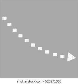 Dotted Decline Trend grainy textured icon for overlay watermark stamps. Flat symbol with scratched texture. Dotted vector white ink rubber seal stamp with grunge design on a silver background.