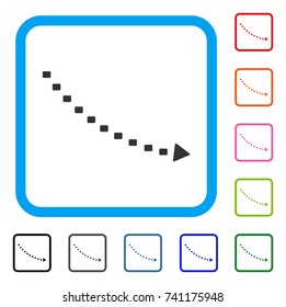 Dotted Decline Trend icon. Flat gray iconic symbol inside a light blue rounded rectangle. Black, gray, green, blue, red, orange color variants of Dotted Decline Trend vector.