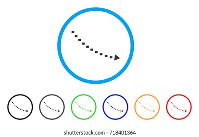 Dotted Decline Trend rounded icon. Style is a flat dotted decline trend grey symbol inside light blue circle with black, gray, green, blue, red, orange variants.