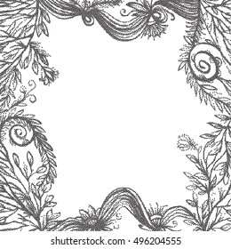 Dotted decorative doodle frame,hand drawn template with empty space for text.