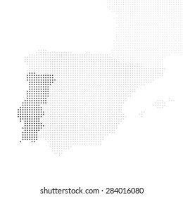 Dotted detailed map of Iberian Peninsula with Portugal highlighted illustration vector