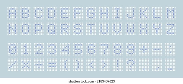 Dotted digital font. Led display font. Digital scoreboard alphabet. Vector illustration isolated on background. svg