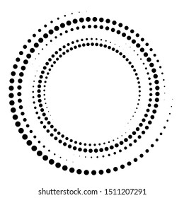 Dotted, dots, speckles abstract concentric circle. Spiral, swirl, twirl element.Circular and radial lines volute, helix.Segmented circle with rotation.Radiating arc lines.Cochlear, vortex illustration
