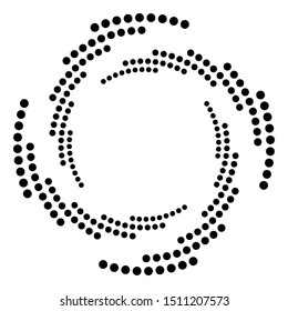 Dotted, dots, speckles abstract concentric circle. Spiral, swirl, twirl element.Circular and radial lines volute, helix.Segmented circle with rotation.Radiating arc lines.Cochlear, vortex illustration