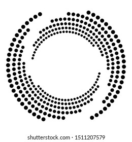 Dotted, dots, speckles abstract concentric circle. Spiral, swirl, twirl element.Circular and radial lines volute, helix.Segmented circle with rotation.Radiating arc lines.Cochlear, vortex illustration