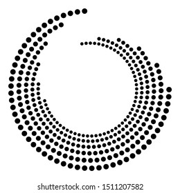 Dotted, dots, speckles abstract concentric circle. Spiral, swirl, twirl element.Circular and radial lines volute, helix.Segmented circle with rotation.Radiating arc lines.Cochlear, vortex illustration