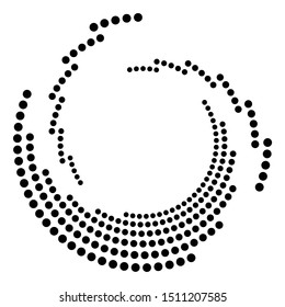 Dotted, dots, speckles abstract concentric circle. Spiral, swirl, twirl element.Circular and radial lines volute, helix.Segmented circle with rotation.Radiating arc lines.Cochlear, vortex illustration