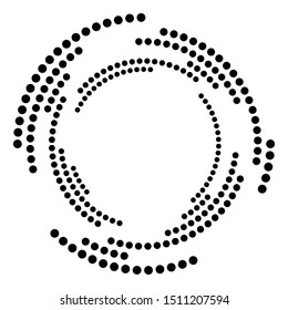 Dotted, dots, speckles abstract concentric circle. Spiral, swirl, twirl element.Circular and radial lines volute, helix.Segmented circle with rotation.Radiating arc lines.Cochlear, vortex illustration