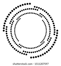Dotted, dots, speckles abstract concentric circle. Spiral, swirl, twirl element.Circular and radial lines volute, helix.Segmented circle with rotation.Radiating arc lines.Cochlear, vortex illustration