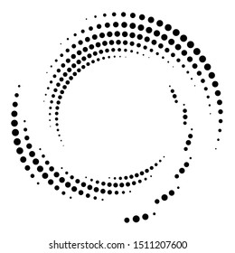 Dotted, dots, speckles abstract concentric circle. Spiral, swirl, twirl element.Circular and radial lines volute, helix.Segmented circle with rotation.Radiating arc lines.Cochlear, vortex illustration