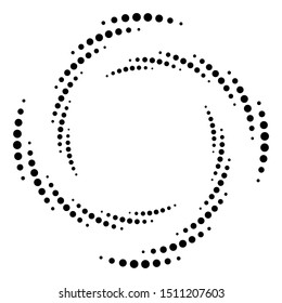 Dotted, dots, speckles abstract concentric circle. Spiral, swirl, twirl element.Circular and radial lines volute, helix.Segmented circle with rotation.Radiating arc lines.Cochlear, vortex illustration