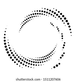 Dotted, dots, speckles abstract concentric circle. Spiral, swirl, twirl element.Circular and radial lines volute, helix.Segmented circle with rotation.Radiating arc lines.Cochlear, vortex illustration