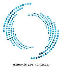 Dotted, dots, speckles abstract concentric circle. Spiral, swirl, twirl element.Circular and radial lines volute, helix.Segmented circle with rotation.Radiating arc lines.Cochlear, vortex illustration