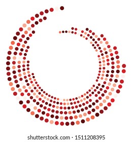 Dotted, dots, speckles abstract concentric circle. Spiral, swirl, twirl element.Circular and radial lines volute, helix.Segmented circle with rotation.Radiating arc lines.Cochlear, vortex illustration