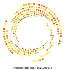 Dotted, dots, speckles abstract concentric circle. Spiral, swirl, twirl element.Circular and radial lines volute, helix.Segmented circle with rotation.Radiating arc lines.Cochlear, vortex illustration