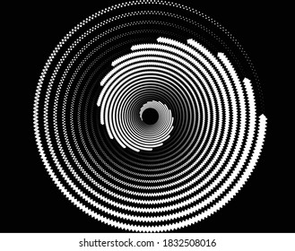  Dotted, dots, speckles abstract concentric circle. Spiral, swirl, twirl element.Circular and radial lines volute, helix.Segmented circle with rotation.Radiating arc lines.Cochlear
