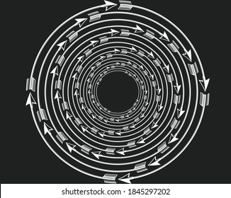 Dotado, puntos, especula un círculo concéntrico abstracto. Espiral, giratoria, elemento twirl.Circular y líneas radiales volute, helix.Círculo segmentado con rotación.Líneas de arco radiante.Coclear