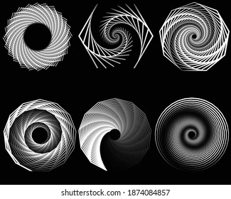  Dotted, dots, speckles abstract concentric circle. Spiral, swirl, twirl element.Circular and radial lines volute, helix.Segmented circle with rotation.Radiating arc lines.Cochlear,se