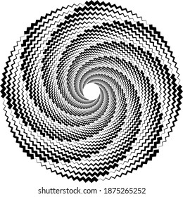 Dotted, dots, speckles abstract concentric circle. Spiral, swirl, twirl element.Circular and radial lines volute, helix.Segmented circle with rotation.Radiating arc lines.zig zag