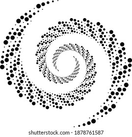 Dotted, dots, speckles abstract concentric circle. Spiral, swirl, twirl element.Circular and radial lines volute, helix.Segmented circle with rotation.Radiating arc lines.Cochlear