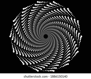 Dotted, dots, speckles abstract concentric circle. Spiral, swirl, twirl element.Circular and radial lines volute, helix.Segmented circle with rotation.Radiating arc lines.Cochlear