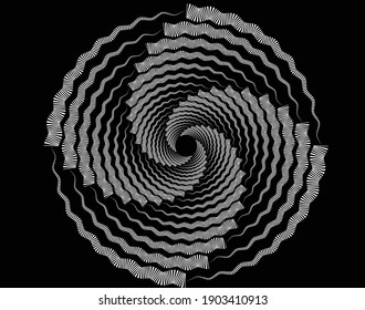 Dotted, dots, speckles abstract concentric circle. Spiral, swirl, twirl element.Circular and radial lines volute, helix.Segmented circle with rotation.Radiating arc lines.Cochlear