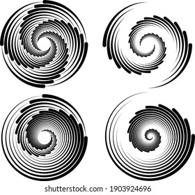 Dotted, Dots, Speckles Abstract Concentric Circle. Spiral, Swirl, Twirl Element.Circular And Radial Lines Volute, Helix.Segmented Circle With Rotation.Radiating Arc Lines.Cochlear