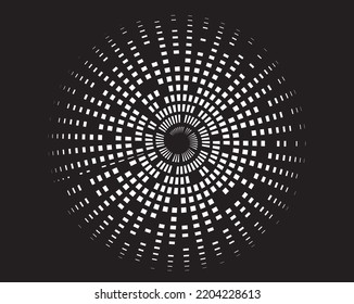  Dotted, dots, speckles abstract concentric circle. Spiral, swirl, twirl element.Circular and radial lines volute, helix.Segmented circle with rotation.Radiating arc lines.Cochlear