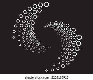 Dotado, puntos, especula un círculo concéntrico abstracto. Espiral, giratoria, elemento twirl.Circular y líneas radiales volute, helix.Círculo segmentado con rotación.Líneas de arco radiante.set