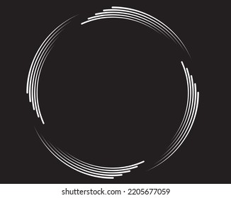 Dotted, dots, speckles abstract concentric circle. Spiral, swirl, twirl element.Circular and radial lines volute, helix.Segmented circle with rotation.Radiating arc lines.Cochlear