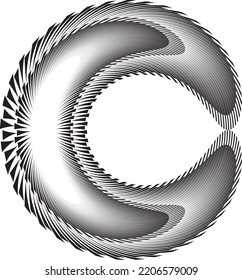 Dotado, puntos, especula un círculo concéntrico abstracto. Espiral, giratoria, elemento twirl.Circular y líneas radiales volute, helix.Círculo segmentado con rotación.Líneas de arco radiante.Coclear