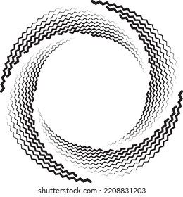 Dotted, dots, speckles abstract concentric circle. Spiral, swirl, twirl element.Circular and radial lines volute, helix.Segmented circle with rotation.Radiating arc lines.Cochlear