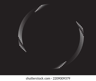 Dotted, dots, speckles abstract concentric circle. Spiral, swirl, twirl element.Circular and radial lines volute, helix.Segmented circle with rotation.Radiating arc lines.Cochlear