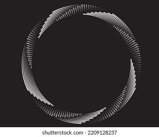 Dotted, dots, speckles abstract concentric circle. Spiral, swirl, twirl element.Vector speed lines . Geometric art. Design element for border frame