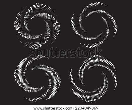  Dotted, dots, speckles abstract concentric circle. Spiral, swirl, twirl element.Circular and radial lines volute, helix.Segmented circle with rotation.Radiating arc lines.Cochlear