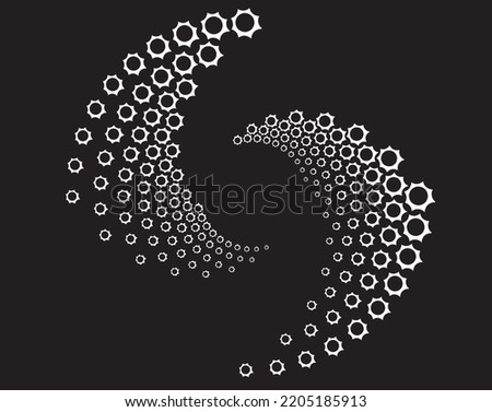 Dotted, dots, speckles abstract concentric circle. Spiral, swirl, twirl element.Circular and radial lines volute, helix.Segmented circle with rotation.Radiating arc lines.set