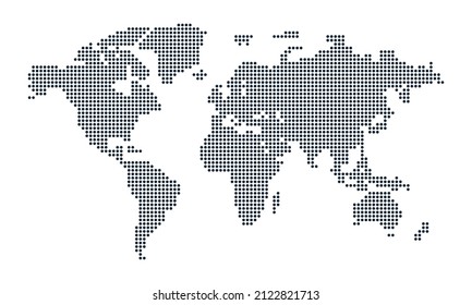 Dotted earth map. World map formed by dots. Global map with continents like africa, america, eurasia, europe asia and australia. Black dots on white background. Vector illustration.