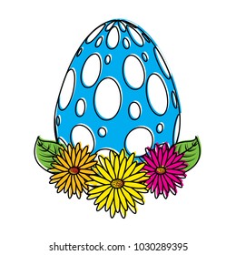 dotted easter egg daisies flower leaves decoration