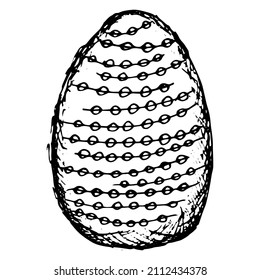 Dotted Easter Egg. Rough black and white freehand line vector drawing, isolated on transparent background