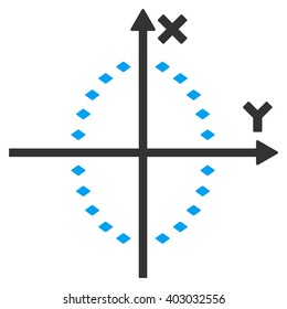 Dotted Ellipse Plot vector toolbar icon. Style is flat icon symbol, color, white background, rhombus dots.