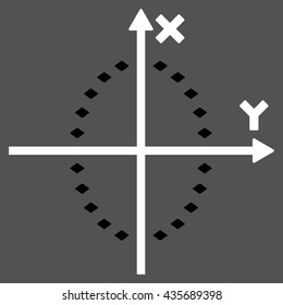 Dotted Ellipse Plot vector toolbar icon. Style is bicolor flat icon symbol, black and white colors, gray background, rhombus dots.