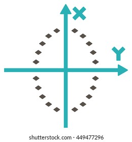 Dotted Ellipse Plot vector toolbar icon. Style is bicolor flat icon symbol, grey and cyan colors, white background, rhombus dots.