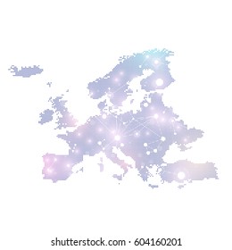 Dotted Europe Map. Geometric graphic background communication. Big data complex with compounds. Digital data visualization. Minimalistic chaotic design, vector illustration
