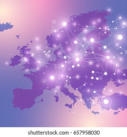 Dotted Europe Map. Geometric graphic background communication. Big data complex with compounds. Digital data visualization. Minimalistic chaotic design, vector illustration