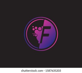 Dotted F Letter Logo, Circle F Technology Design Icon