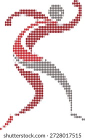 Gestrichelte Figur in dynamischer Running Pose auf weißem Hintergrund, Bewegungsdrehung